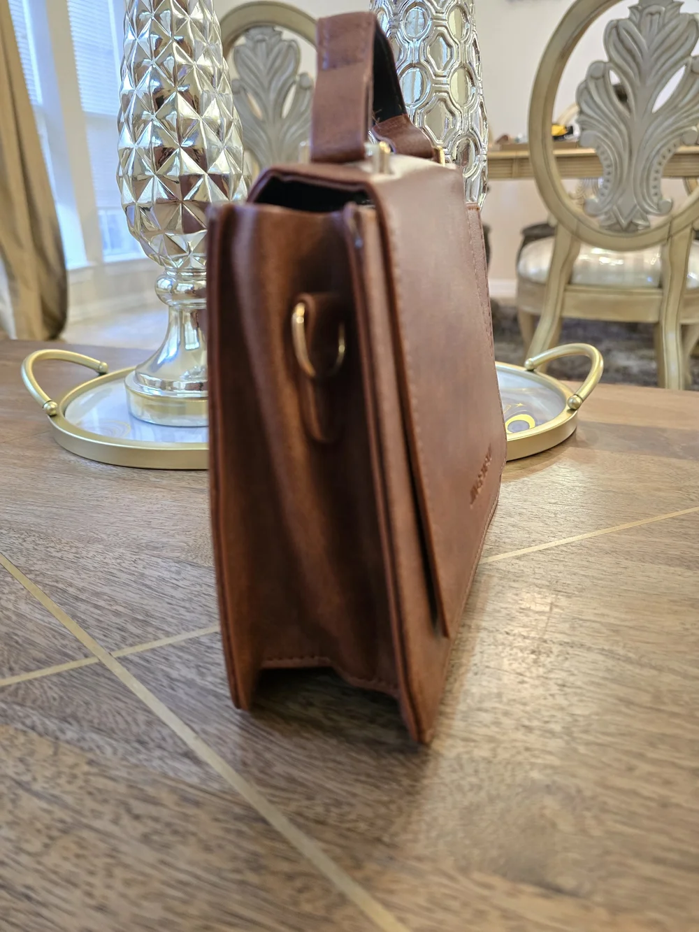 JINGPINPIJU Brown Top-Handle Satchel Bag